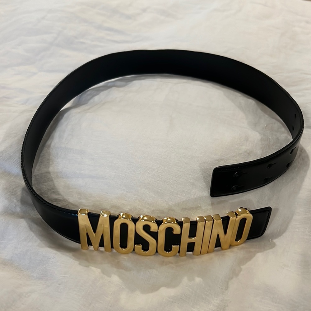 Moschino Genuine Leather Belt, Black, Sz 38